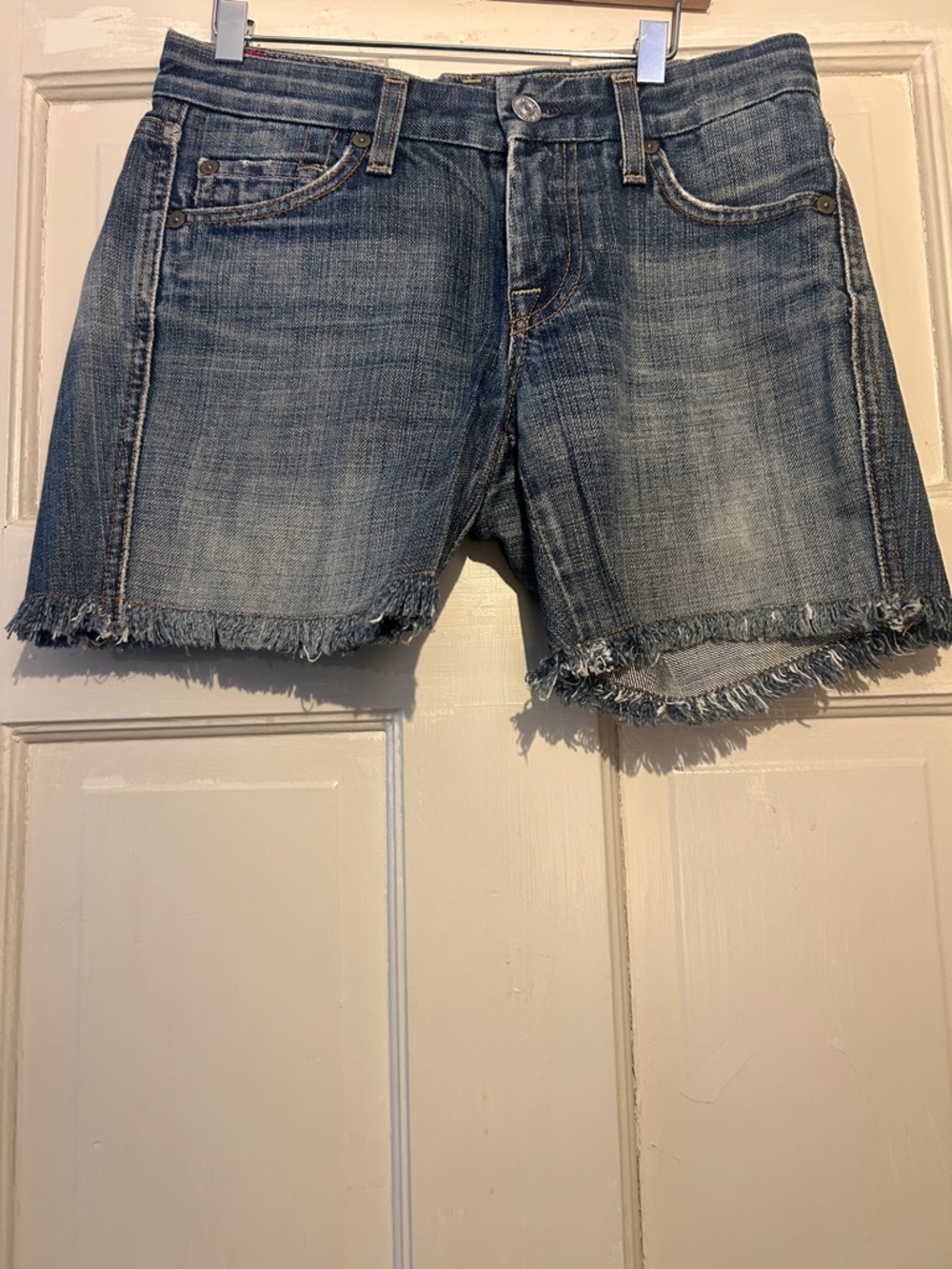 7 For All Mankind Distressed Light Blue Denim Cutoff Shorts